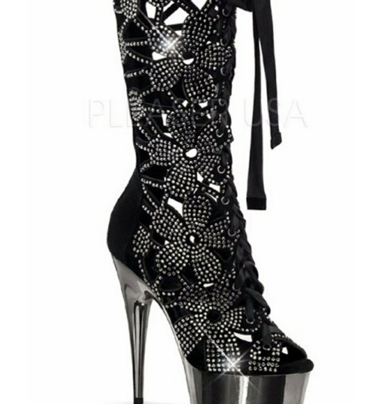 Pleaser knee high rhinestones boots sz 12 NWT - Picture 3 of 5